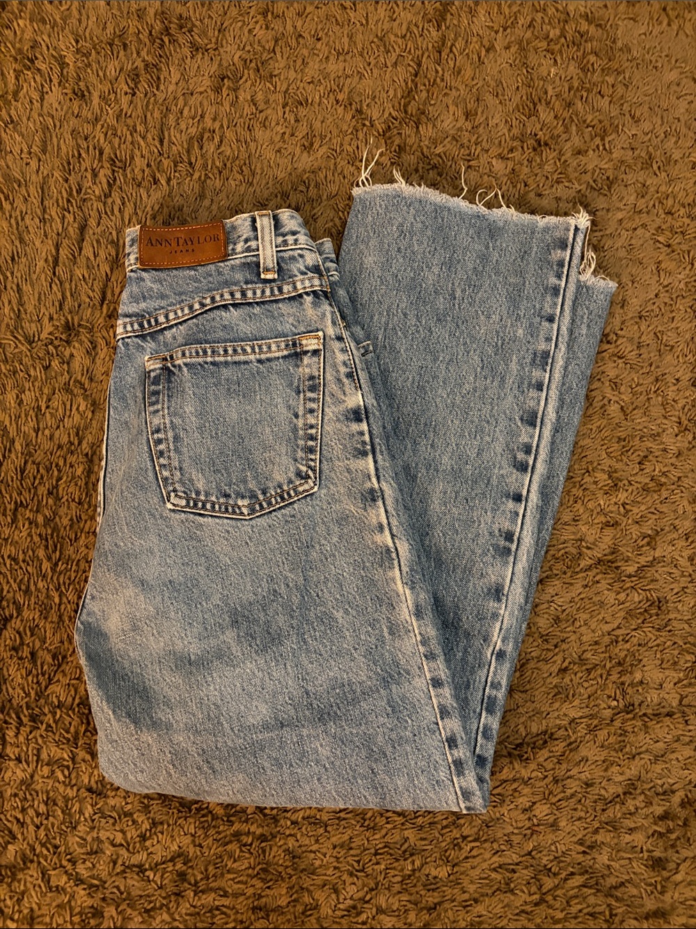 Ann Taylor Light Blue Raw Hem Straight Leg Jeans